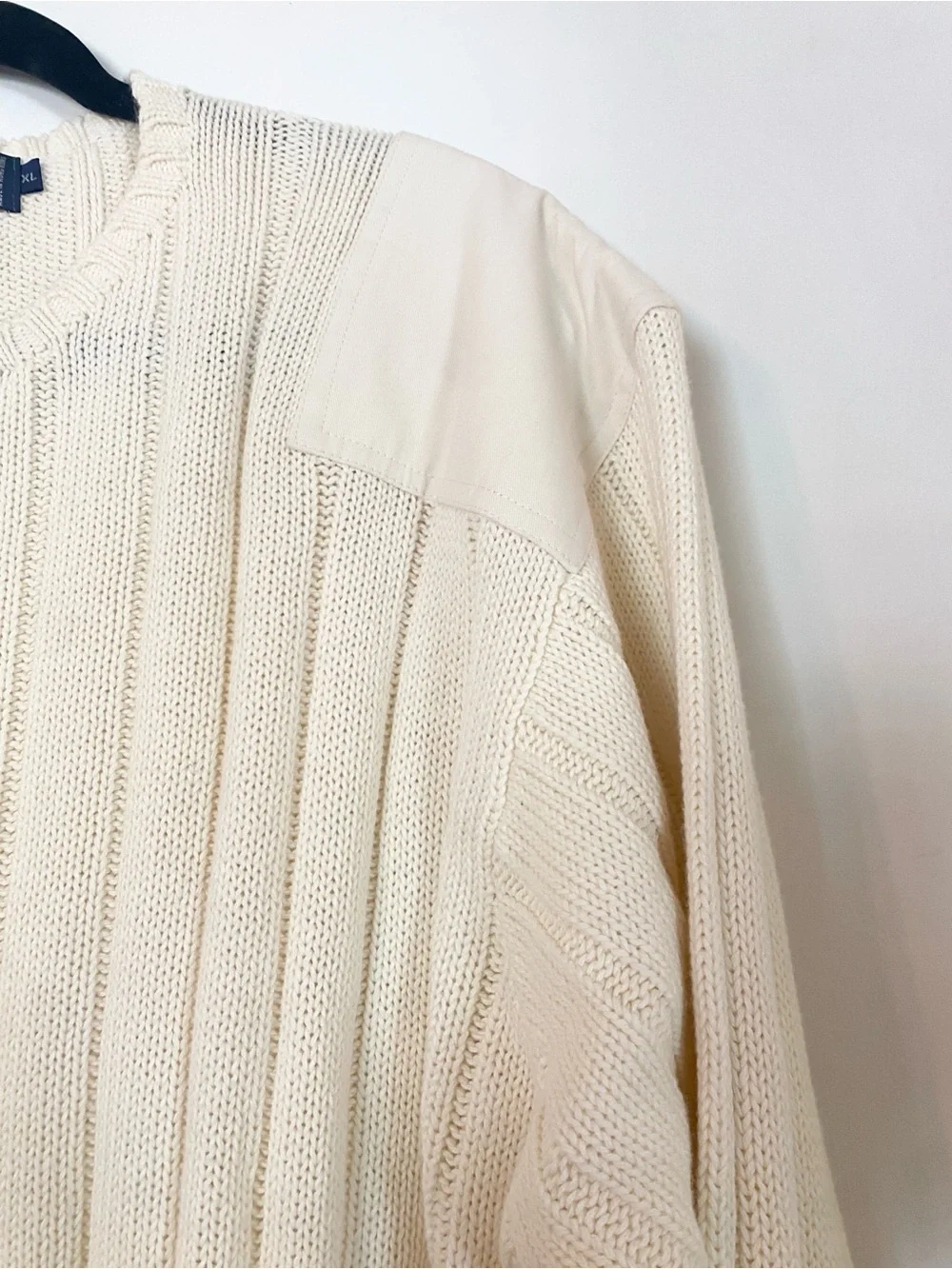 VTG 90s Polo Ralph Lauren Rib Knit Sweater Elbow & Shoulder Patches Cream XL EUC